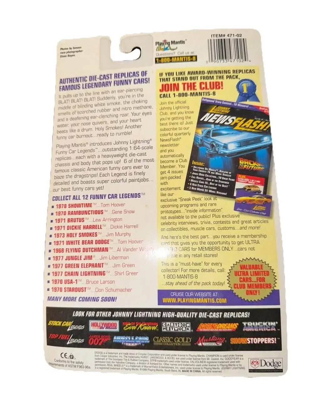Johnny Lightning Funny Car Legends 1978 Season Showtime Tom Hoover 1999 MOC